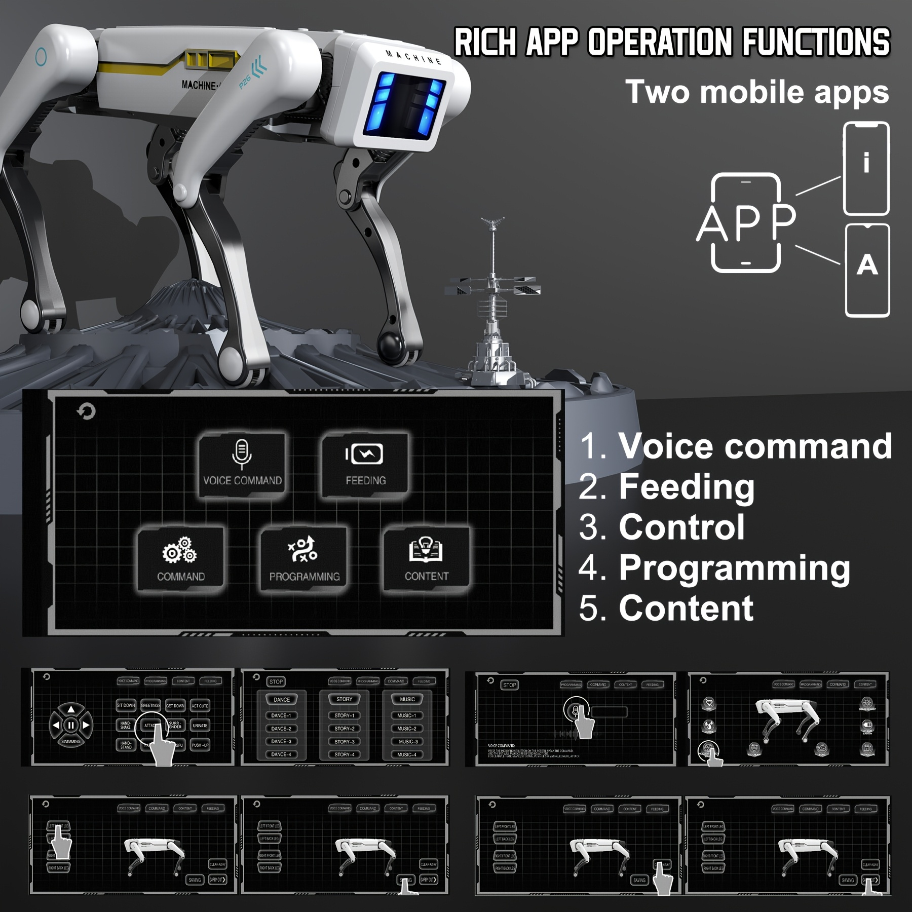 Smart Robotic Dog Toy - Voice/APP Interaction, Dance & Kungfu Modes, Unlimited Programming, Music & Storytelling Functions, USB Rechargeable, White AI-Powered Pet Robot for Youngsters & Adults, Robot Toy