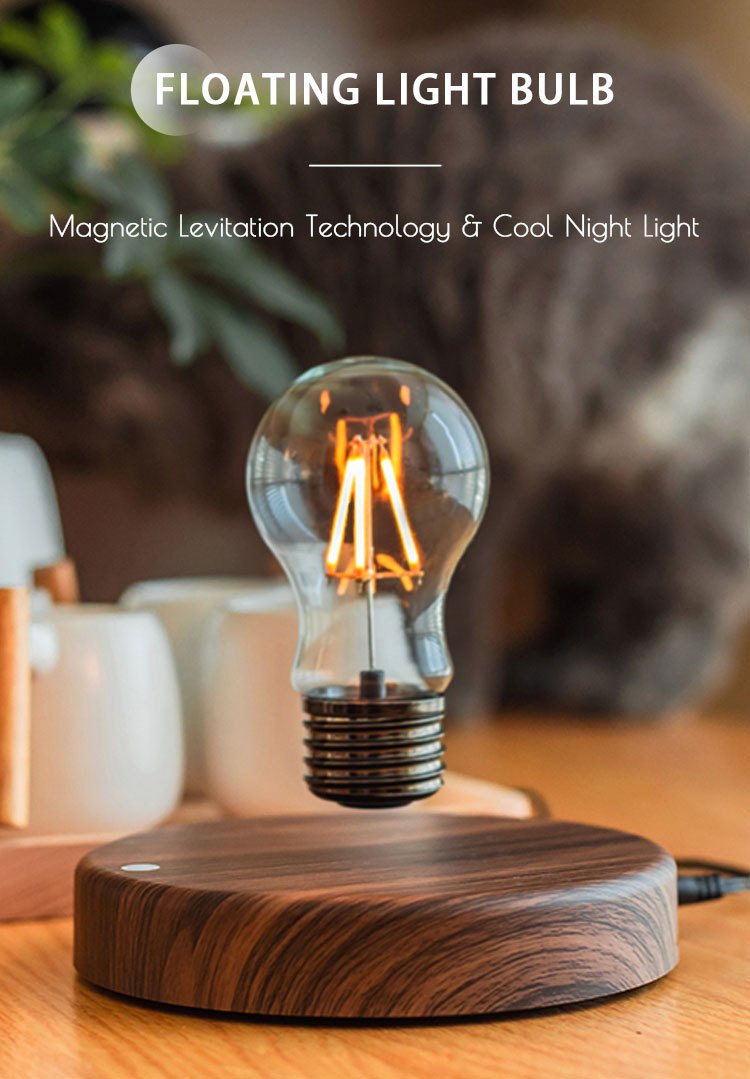 2025 unique levitating floating light bulb with minimalist artistic round wooden base magnetic levitation wireless led bulb desk lamp with   360 automatic rotating anti gravity night   gifts suitable for home bedroom study and office desktop perfect decoration birthday holiday christmas easter thanksgiving best presents or gifts for mother s day girlfriend boyfriend colleagues tech lovers and collectors night light floating bulb light lamp Product details 0