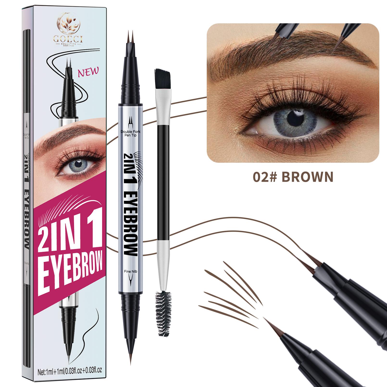 TEMU Curved Eyebrow Pen - Eyebrow Pencil Magical 2-in-1 Dual-ended Eye Brow Pencils For Women With Fork-tip & Precise Brush-tip Create Natural Hair-like Brows, Last