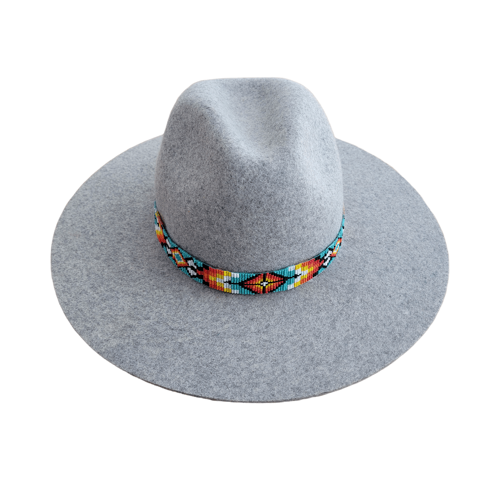 Beaded Hat Band White, Teals, Gray & Silver w/ Leather Beaded Hat Band - Mesa – Willow Lane Wholesale main image 2