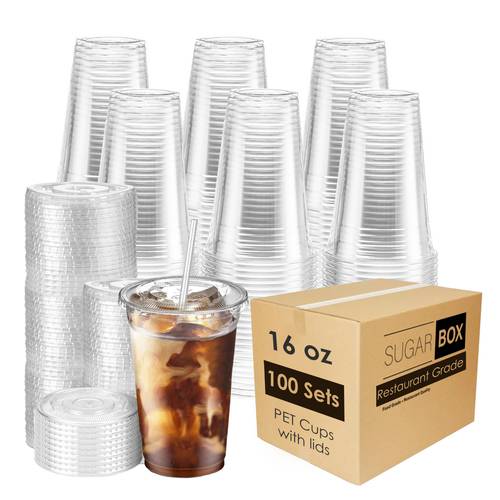 100pcs clear plastic cups 16 20 24 32oz disposable iced coffee cups with flat lids smoothie cups pet cups cold beverages drinking cups for thanksgiving halloween christmas