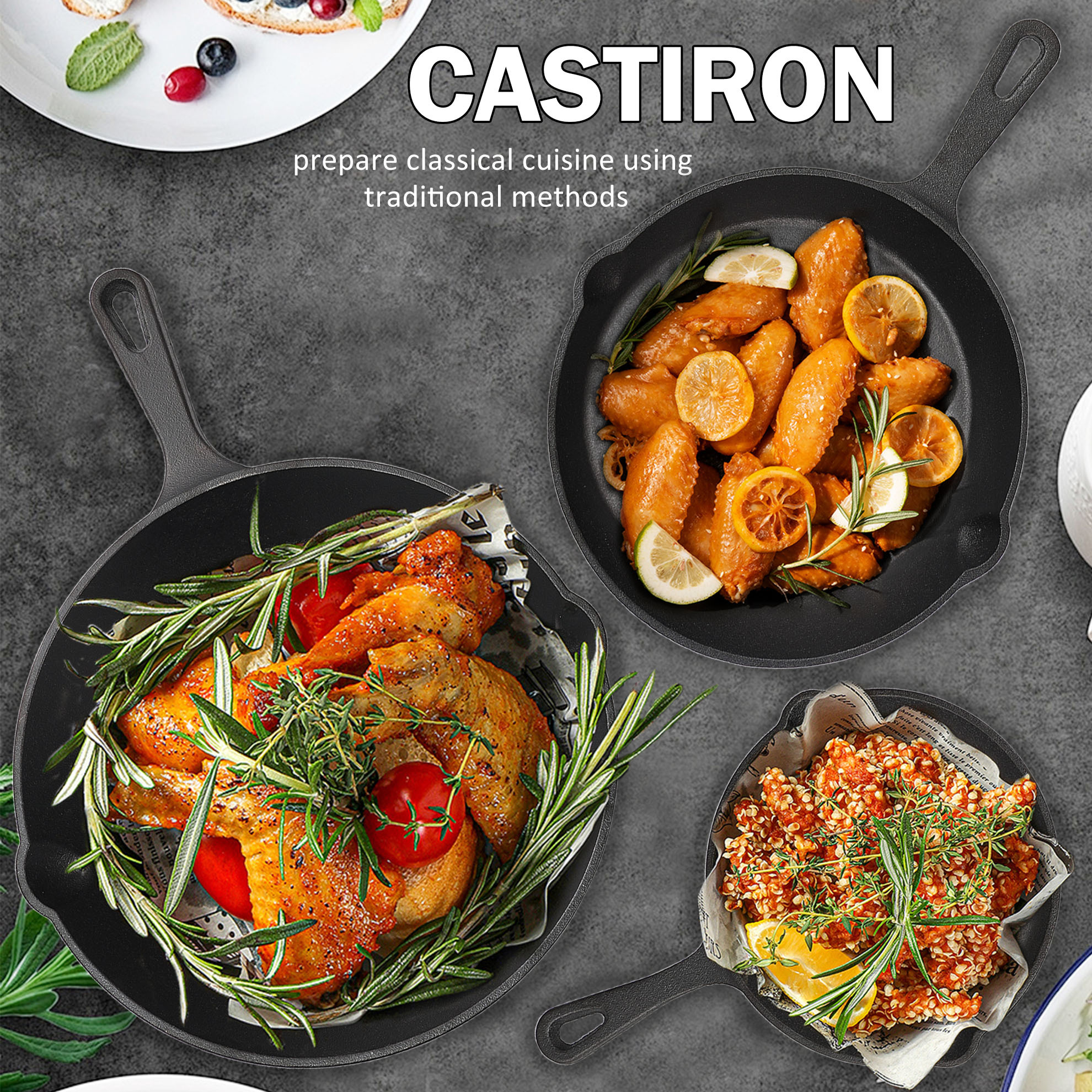 TEMU 3 Piece Cast Iron Skillets (6"/8"/10"), – Heavy-duty, Long-lasting For Stove, Oven, Grill & Campfire Use