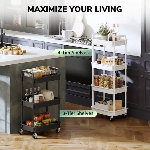 4 3 tier storage cart multi functional utility rolling cart with lockable wheels and plastic shelves ideal for kitchen bathroom office and living room in 6 color options practical and versatile storage solutions