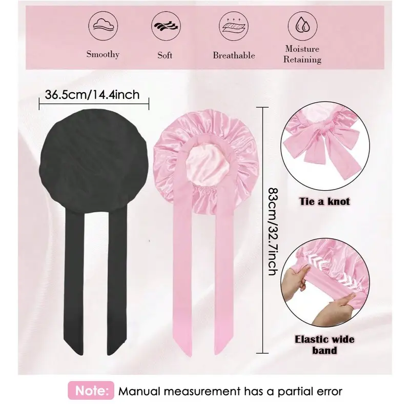 2pcs double layer satin bonnet silk bonnet for sleeping adjustable hair bonnet cap for women hair with tie band 2025 new details 5