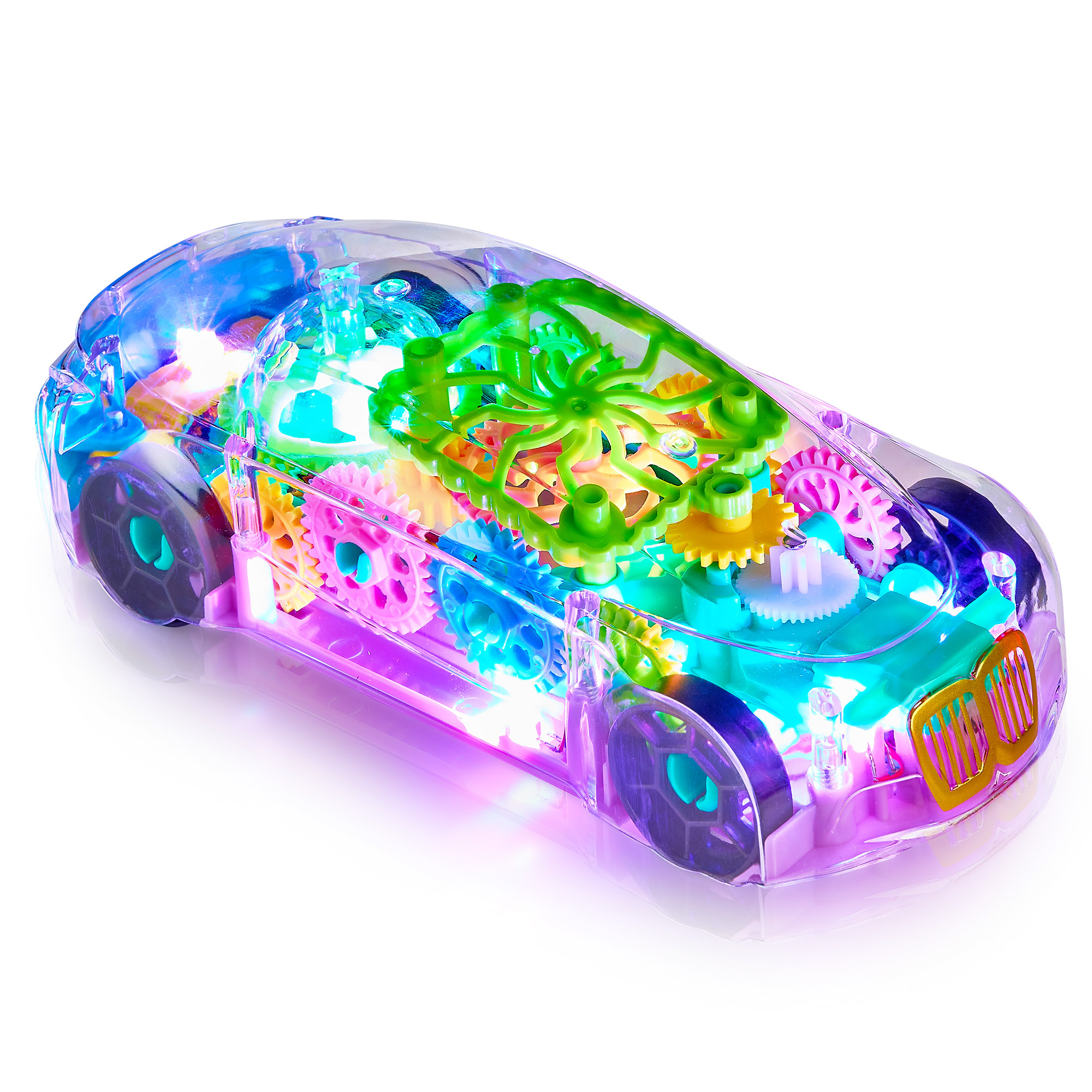 Light-Up Transparent Car Toy, Toys for Autistic Kids Ages 3-5 7, Sensory Toys That Light Up for Kids with Autism Special Needs Toys, Bump and Go, Music, and LED Effects