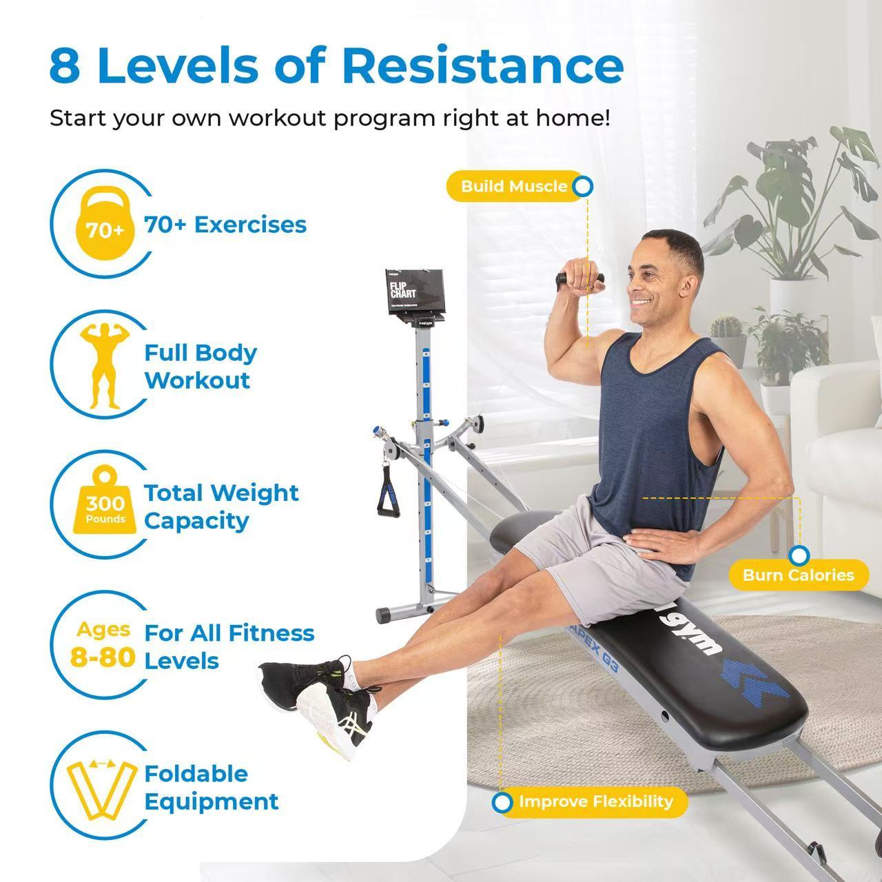 Total Gym APEX G3 Home Gym with Compact Design, Full Body Workout System for Home Fitness and Attachments