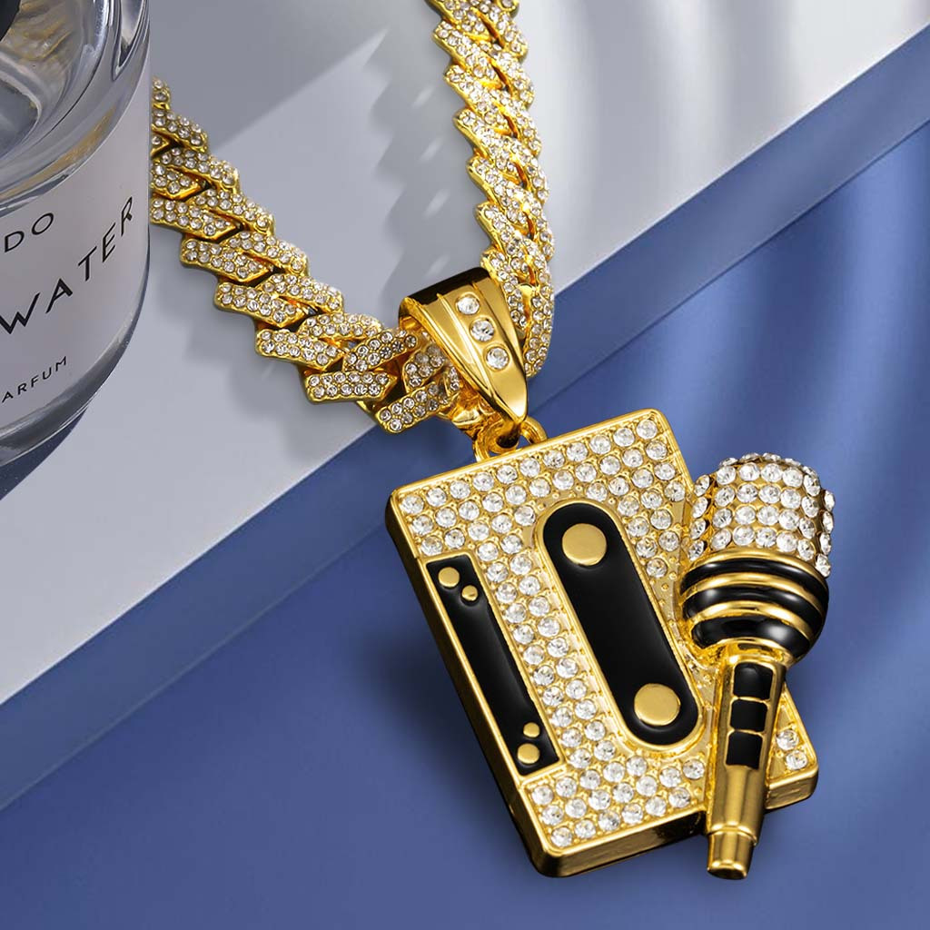 SINLEO Hip Hop Stainless Steel Cubic Zirconia Microphone  NEW Hip Hop Music Microphone Chain Necklace main image 1