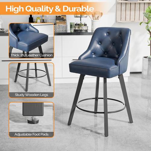 26 h swivel barstools set of 4 set of 3 set of 2 set of 1 pu leather upholstered counter stool with high chairs counter height bar stools with cushion solid wood legs 1 2 3 4 pack counter height stools
