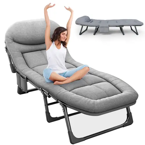 deluxe sleeping cot bed 6 adjustable portable foldable folding cots for sleeping with pillow heavy duty sturdy frame for camp travel beach patio