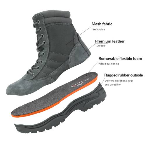 8 mens work boots breathable hiking boots side zipper leather motorcycle combat boots 6 8 inches