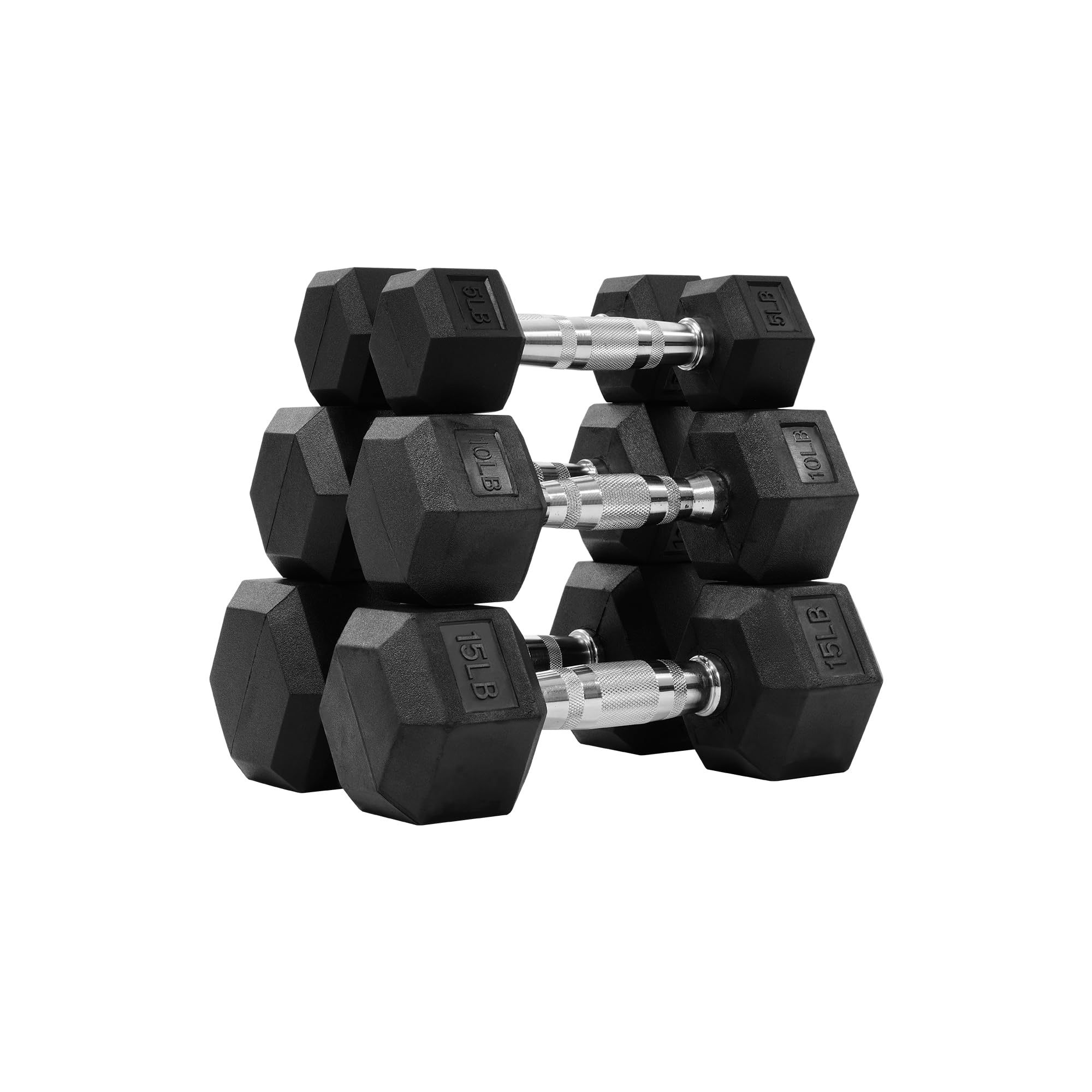 TEMU Black Hexagonal Rubber-coated Dumbbell Set, A Set Of 3 Pairs. With High-quality Rubber Coating, It Offers A Comfortable Grip And Your Fitness Workouts More .