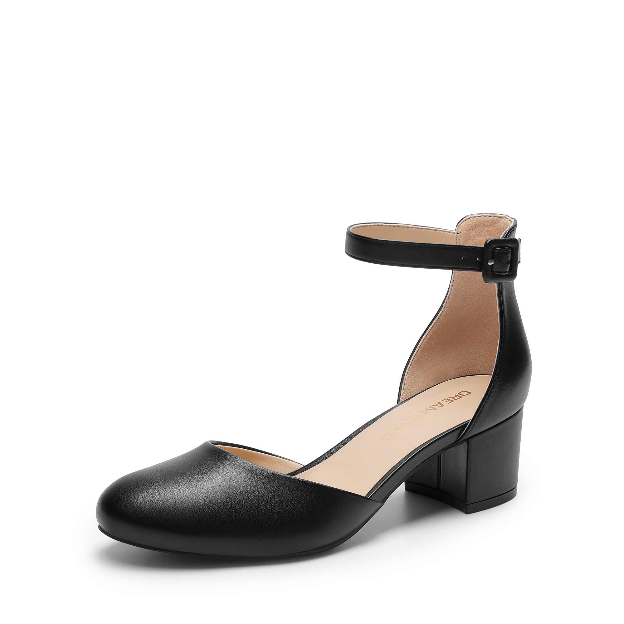 womens closed round toe low block heels ankle strap chunky - Temu