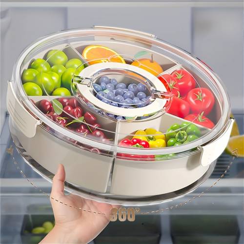 3pcs rotatable multifunctional snack tray with lid and handle large platter for vegetables and for tacos parties and travel picnics