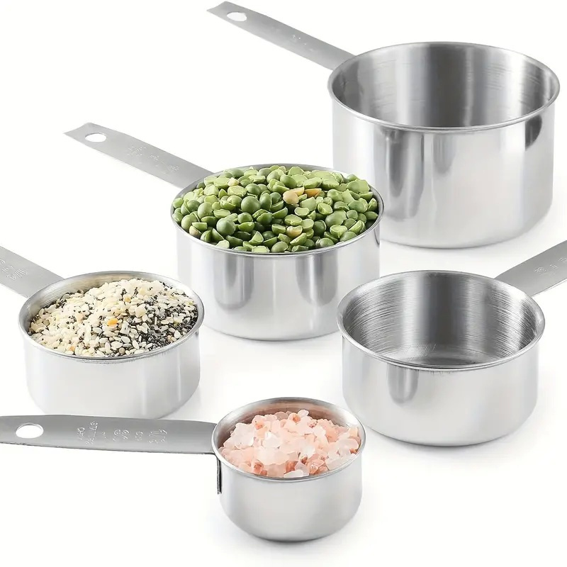 TEMU 1 Set Of 5 Stainless Steel Measuring Cups And Spoons Set, Measuring Cups And Spoons For Dry Food Or Liquids, Kitchen Gadgets For Kitchen Cooking