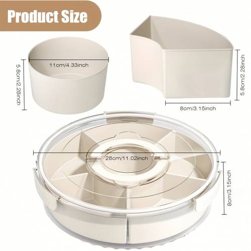 3pcs rotatable multifunctional snack tray with lid and handle large platter for vegetables and for tacos parties and travel picnics