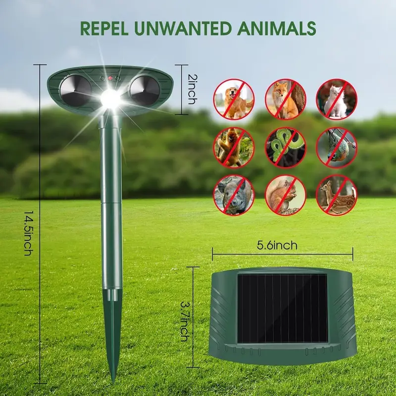 4 pack ultrasonic animal repellent outdoor solar powered cat repellent deer deterrentdevices with motion detector squirrel raccoon skunk dog bird repellent sounddevices for garden yard details 2