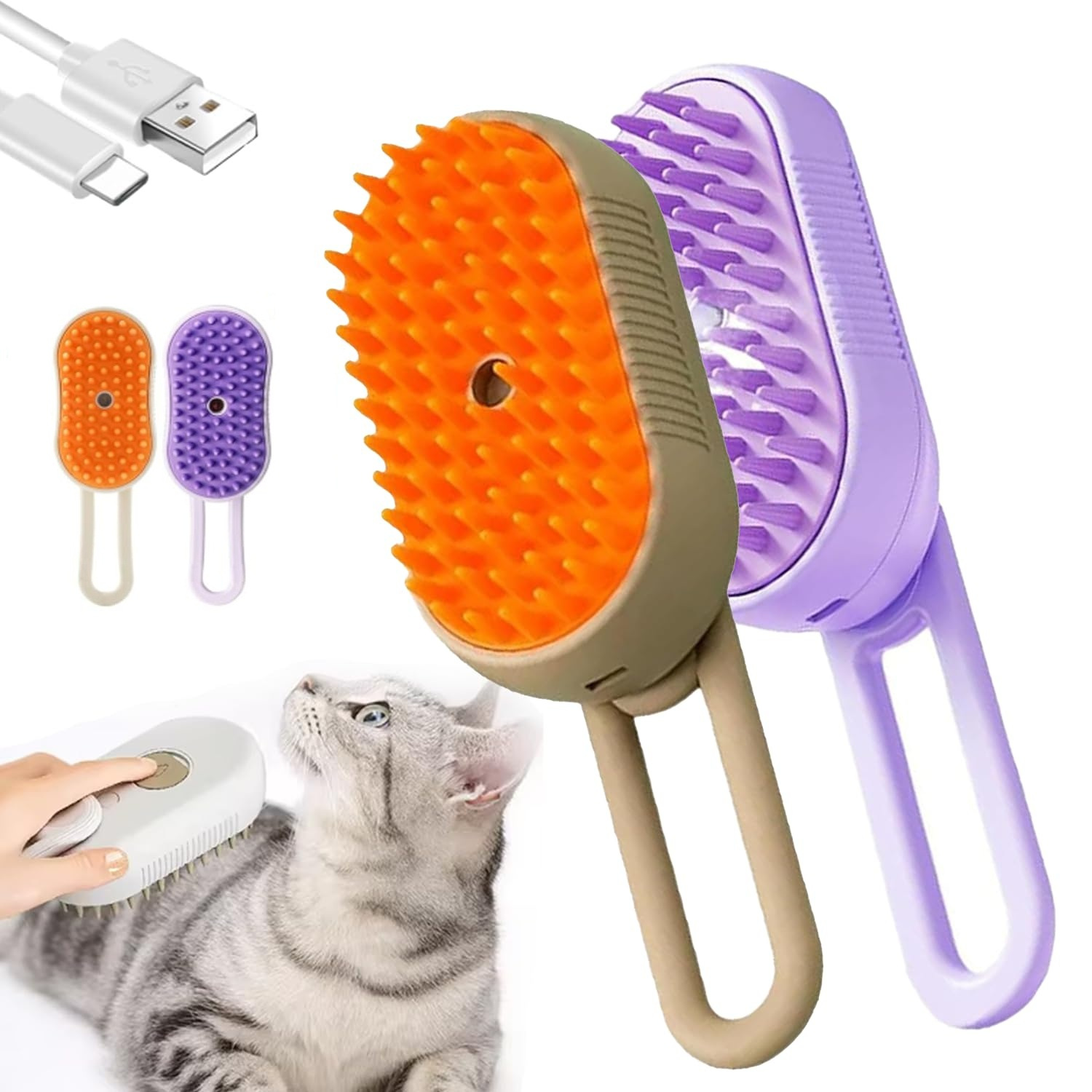 TEMU 2pack 3 In 1 Pet Steam Brush, Cat Brush, Celery Pets Steam Brush, Defur Comb For Cats, Defur Comb, Comb, 2024 Upgrade Steamy Cat Brush (upgrade