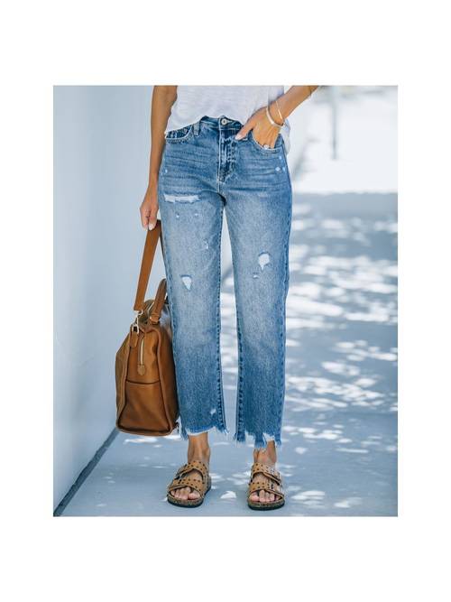 stretch jeans wide leg jeans tight straight leg jeans wash distressed casual denim jeans starchedjeans