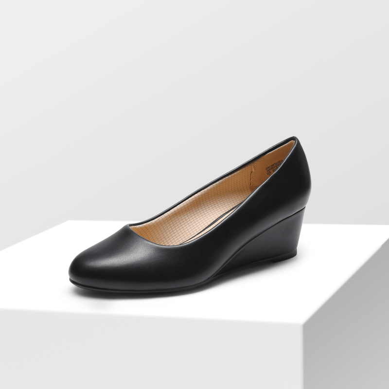 Women's Low Wedges Heels Closed Round Toe Pumps Comfortable Slip On Dress  Work Wedding Shoes Must-Have Women Wedge Heels Comfortable Wedge Heel Slip-O