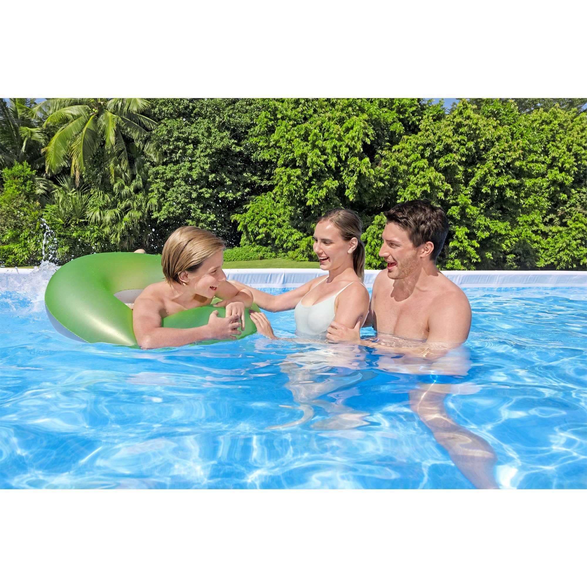 rectangular metal frame above ground swimming pool set with 1500 gph sand filter pump ladder and pool cover Product details 9