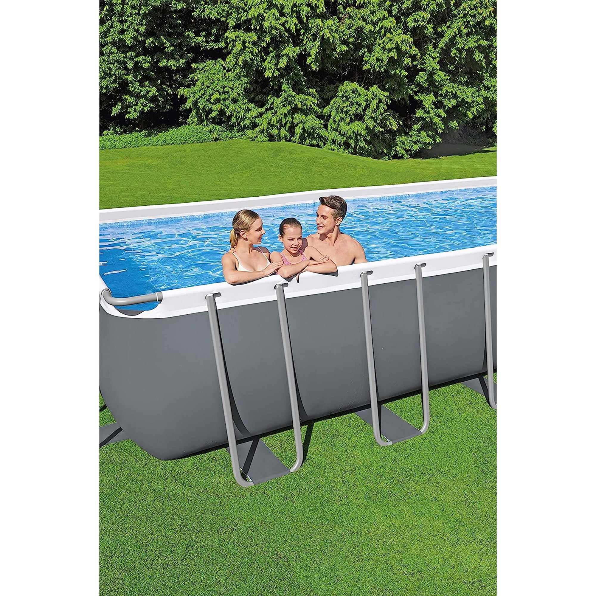 rectangular metal frame above ground swimming pool set with 1500 gph sand filter pump ladder and pool cover Product details 24
