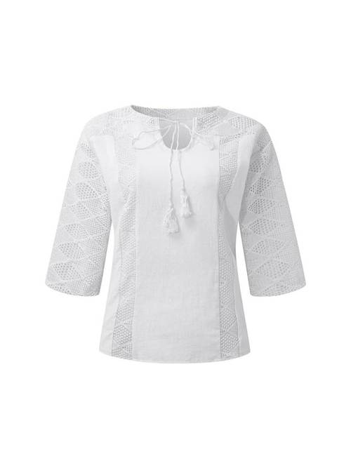 classic for women lace casual splicing solid color loose collar three sleeved top gown l 5xl