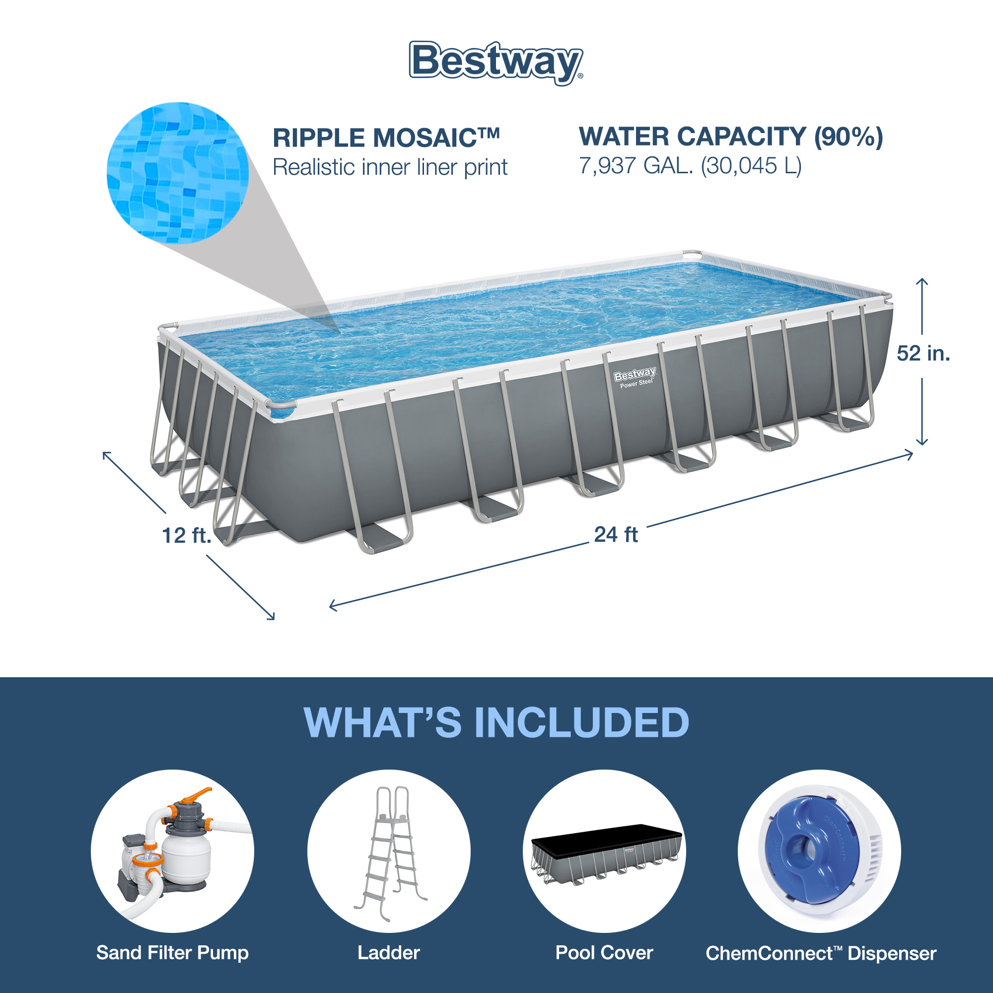 rectangular metal frame above ground swimming pool set with 1500 gph sand filter pump ladder and pool cover Product details 13