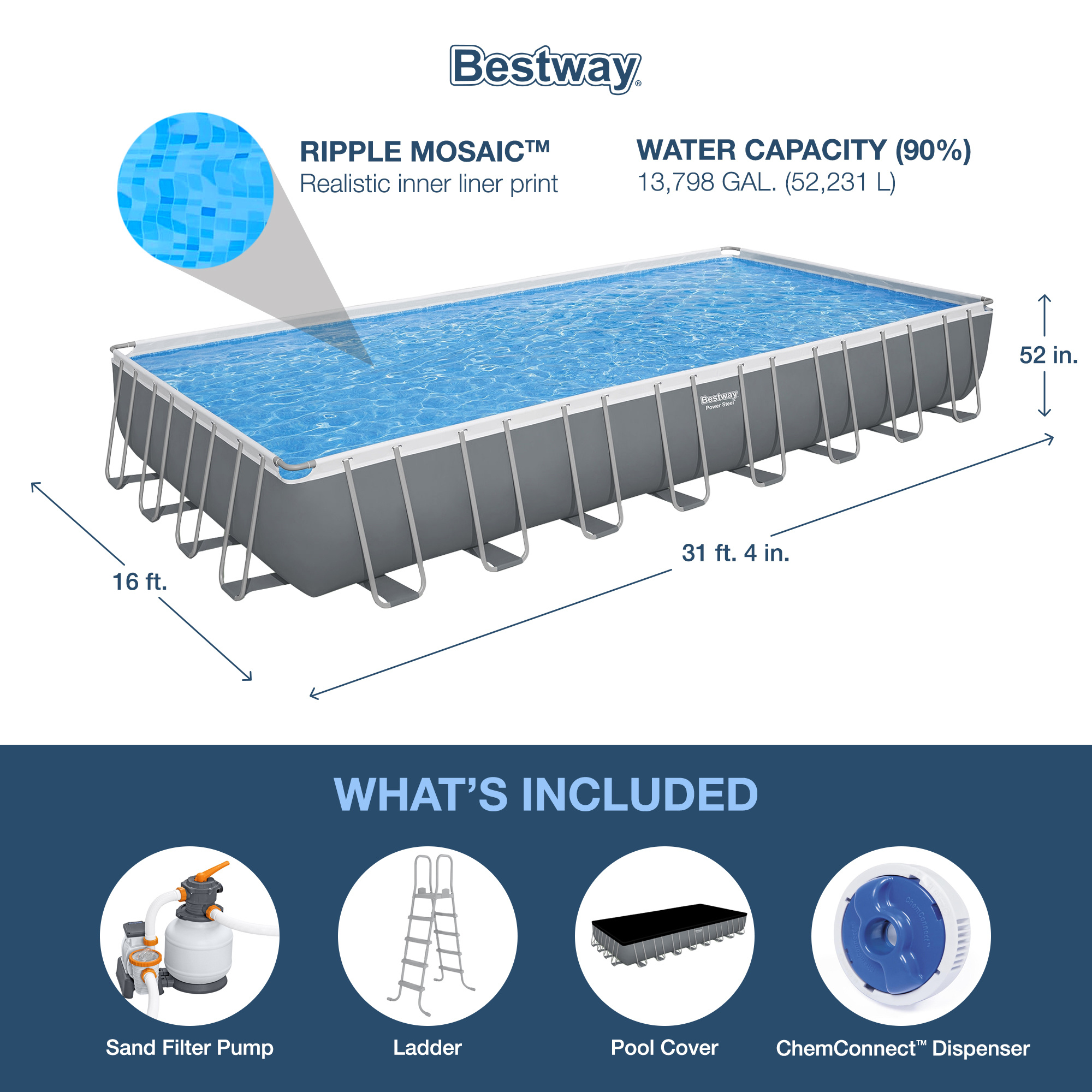 rectangular metal frame above ground swimming pool set with 1500 gph sand filter pump ladder and pool cover Product details 20