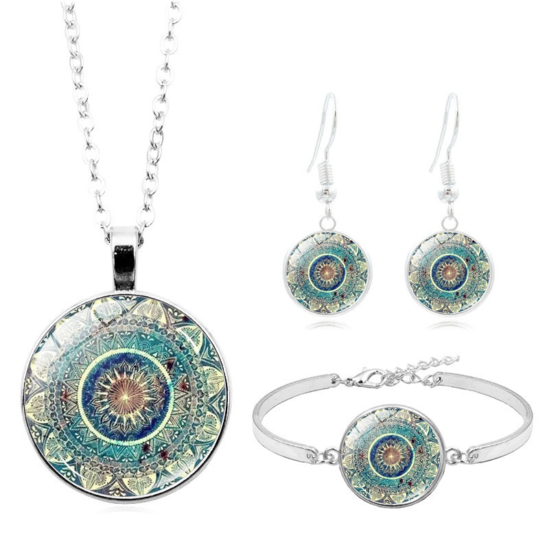 TEMU Bohemian Vintage Mandala Flower Necklace Bracelet Earrings Set Women's Fashion Jewelry Set