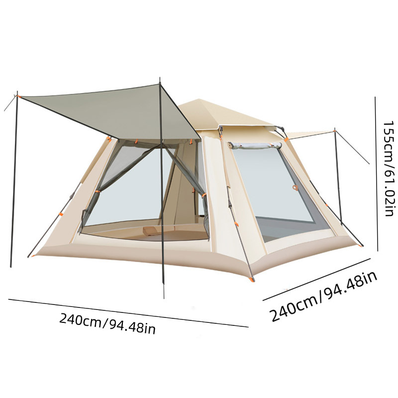 TEMU Tent With Canopy - Quick Setup, Netting, Windproof, , Beige, Uv Protection, Multi-band Sunshade, Durable Oxford Fabric, , Campers Accessories