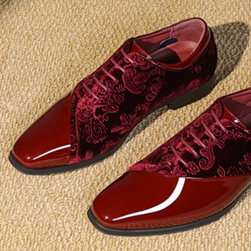 TEMU Men's Formal Tuxedo Shoes Classic Patent Velvet Lace-up Formal Oxford Shoes For Wedding Dresses