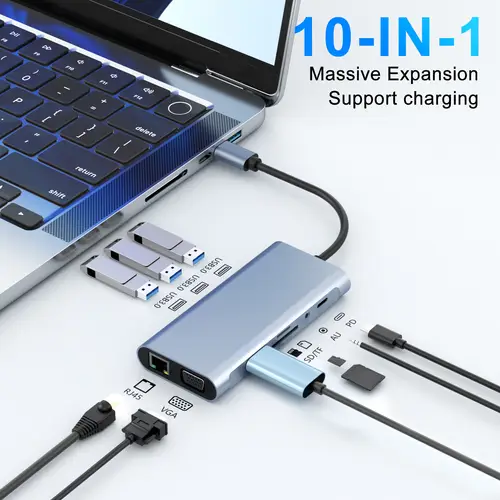 4k type c to hdtv compatible usb 3 0 adapter 10 in 1 type c hub docking station pd 87w usb c splitter for air