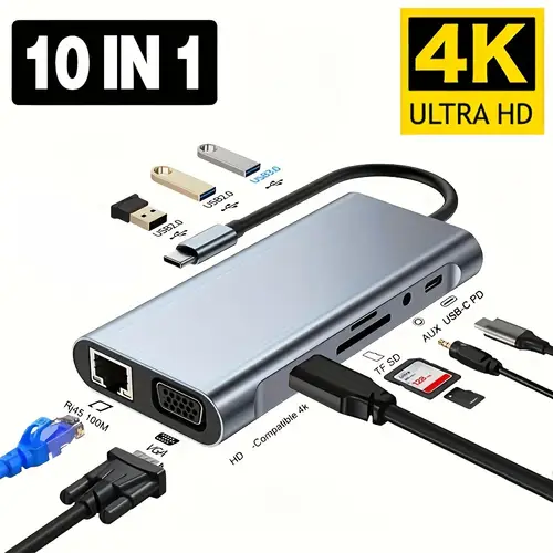 4k type c to hdtv compatible usb 3 0 adapter 10 in 1 type c hub docking station pd 87w usb c splitter for air
