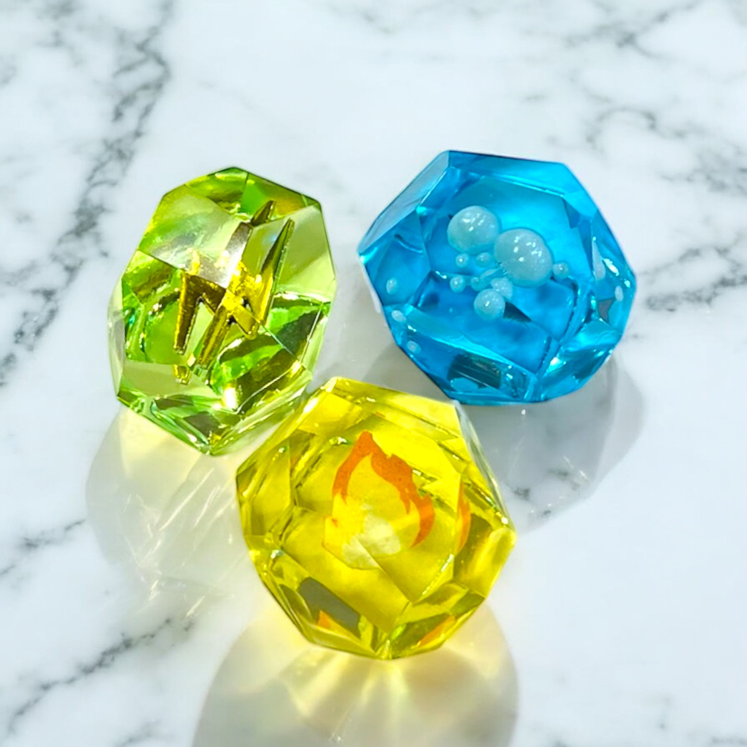 TEMU Evolution Stones - Thunder, Fire, And Water (set Of 3) For Display, Trading Card Game Counter, Elements, Prop, Anime, Nostalgia, Classic