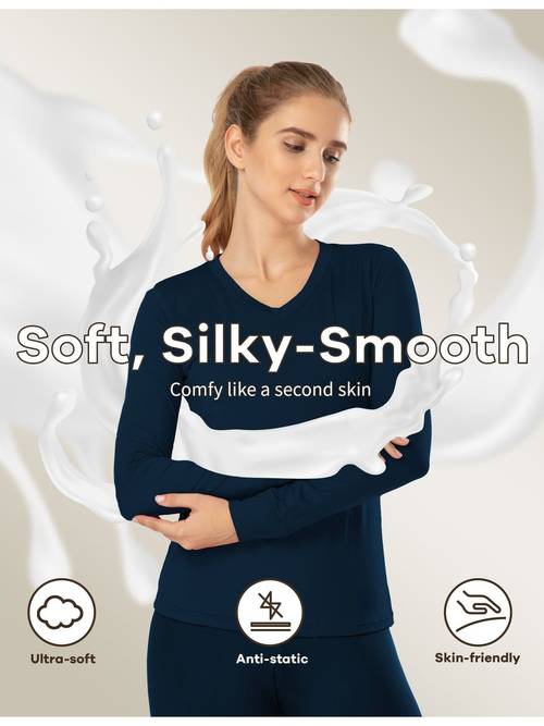 womens warm elegant underwear v neck long sleeve trousers suit