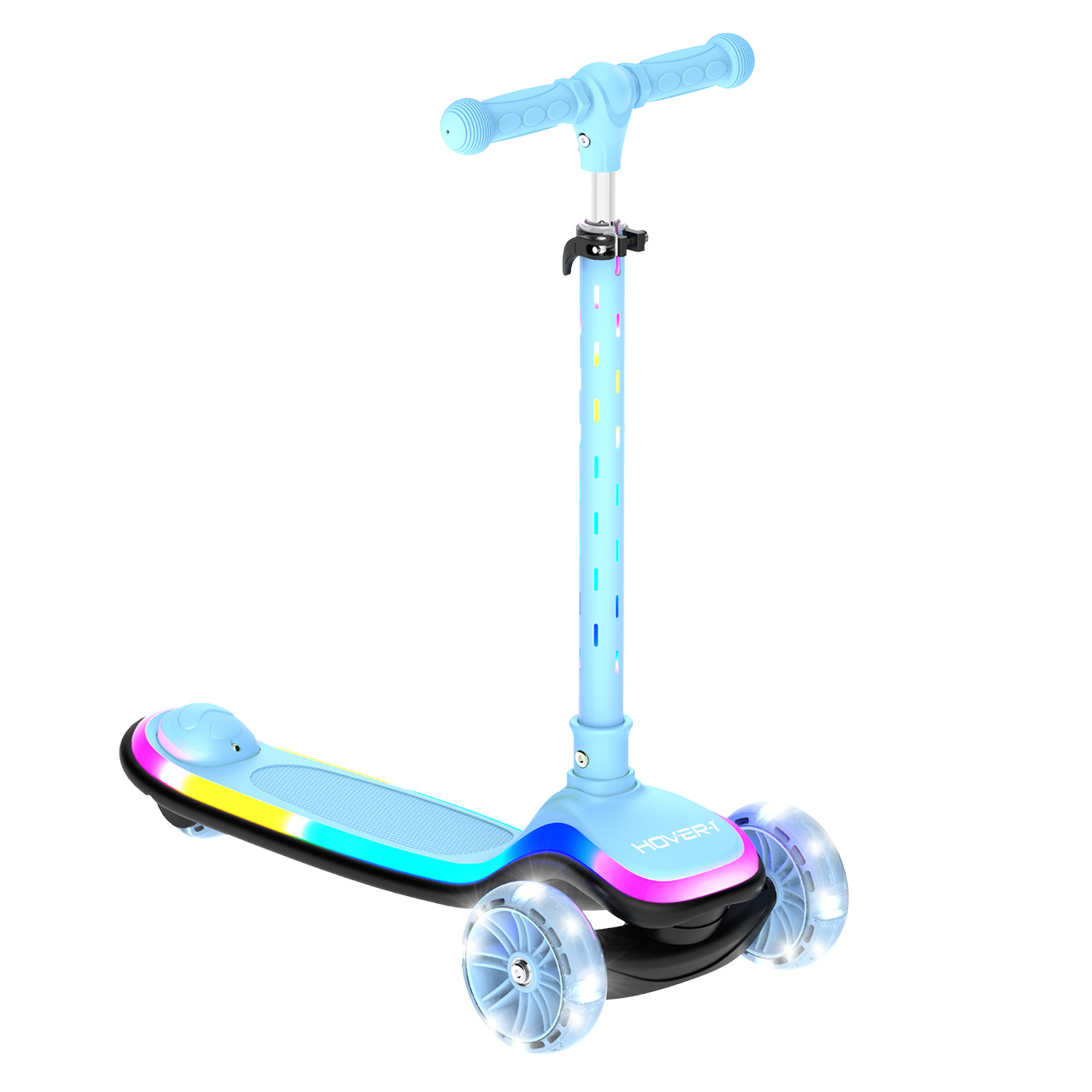 Hover-1 Chroma Folding Kick Scooter for Kids with Multicolor Wheel Lights, 3” Front Wheels, Rear Foot Brake, and 110 LB Weight Capacity