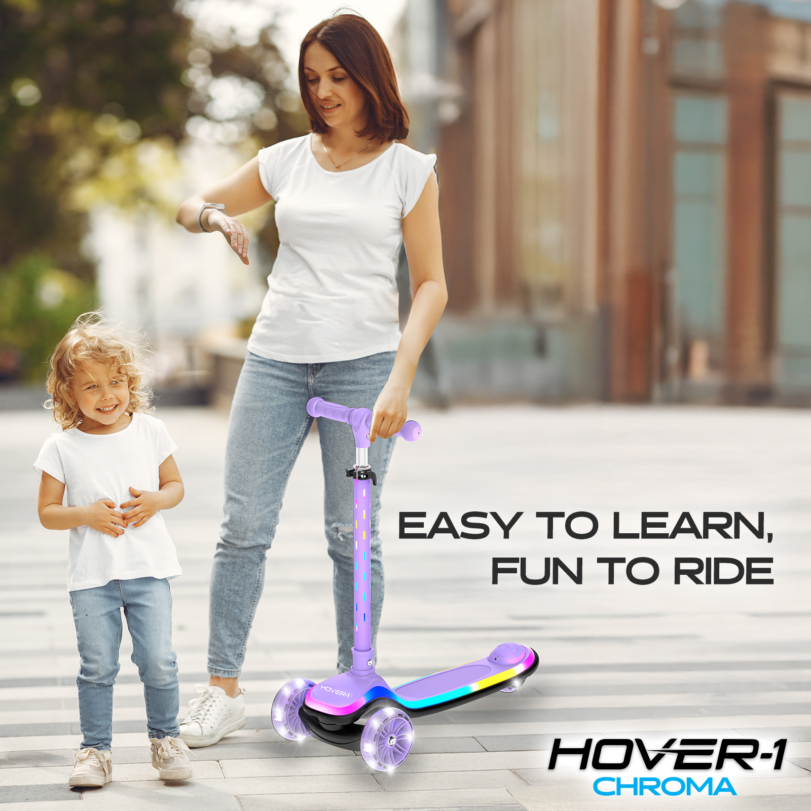 Hover-1 Chroma Folding Kick Scooter for Kids with Multicolor Wheel Lights, 3” Front Wheels, Rear Foot Brake, and 110 LB Weight Capacity