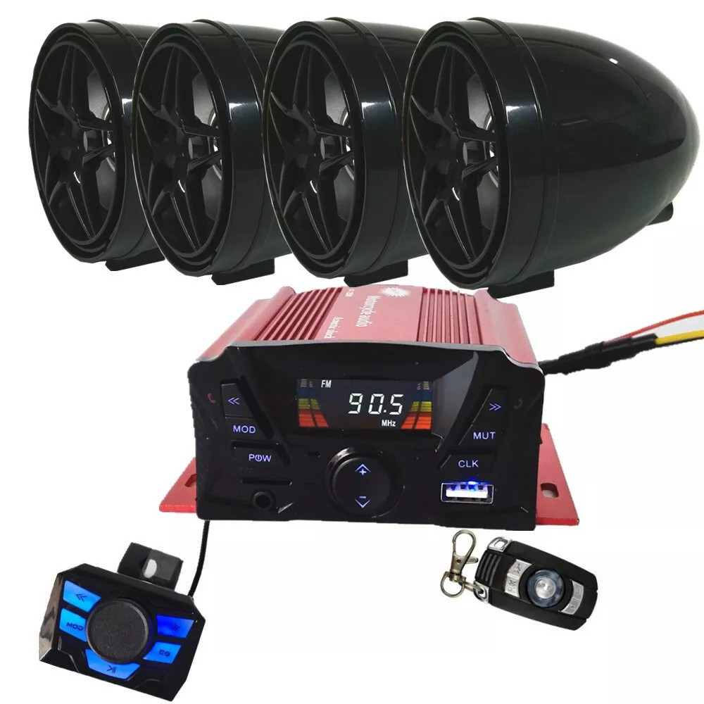 TEMU Motorcycle Wireless 4-speaker Sound System, Stereo Anti-theft Alarm, Mp3 Atv Utv