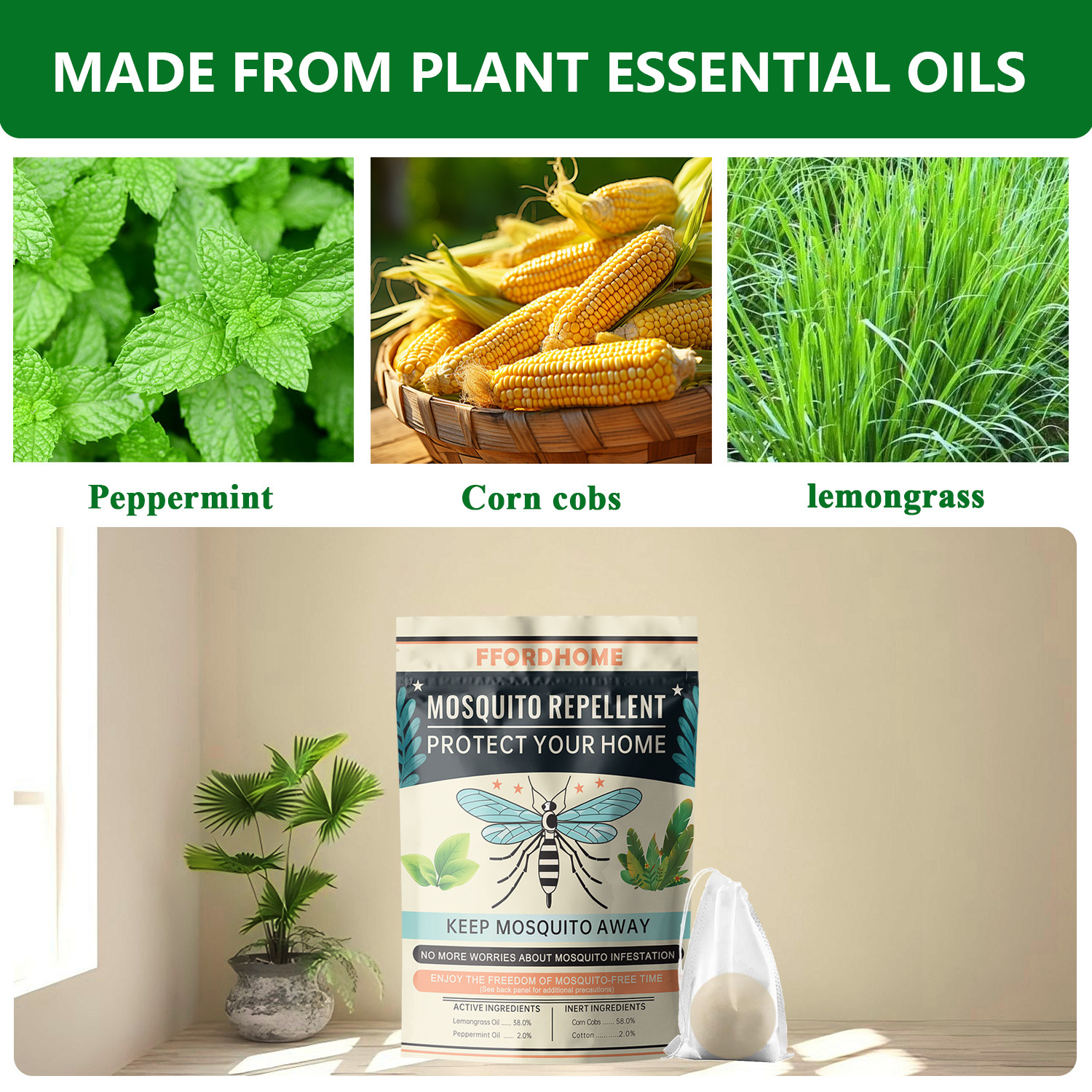 【Natural Mosquito Repellent Paper Balls】Mosquito Repellent for Patio，Long-lasting 60-Day Protection | Multi-Scene Use for Outdoor Camping/Home & Garden | Peppermint & Citronella Essential Oil Formula | Slow-Release Technology