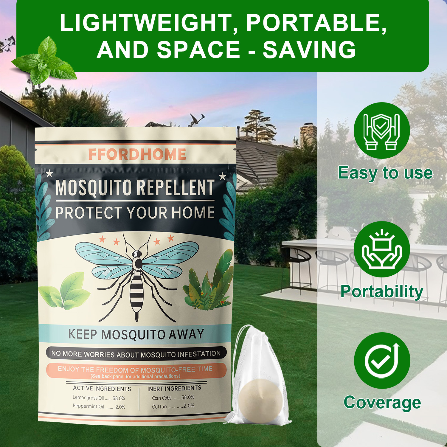 【Natural Mosquito Repellent Paper Balls】Mosquito Repellent for Patio，Long-lasting 60-Day Protection | Multi-Scene Use for Outdoor Camping/Home & Garden | Peppermint & Citronella Essential Oil Formula | Slow-Release Technology