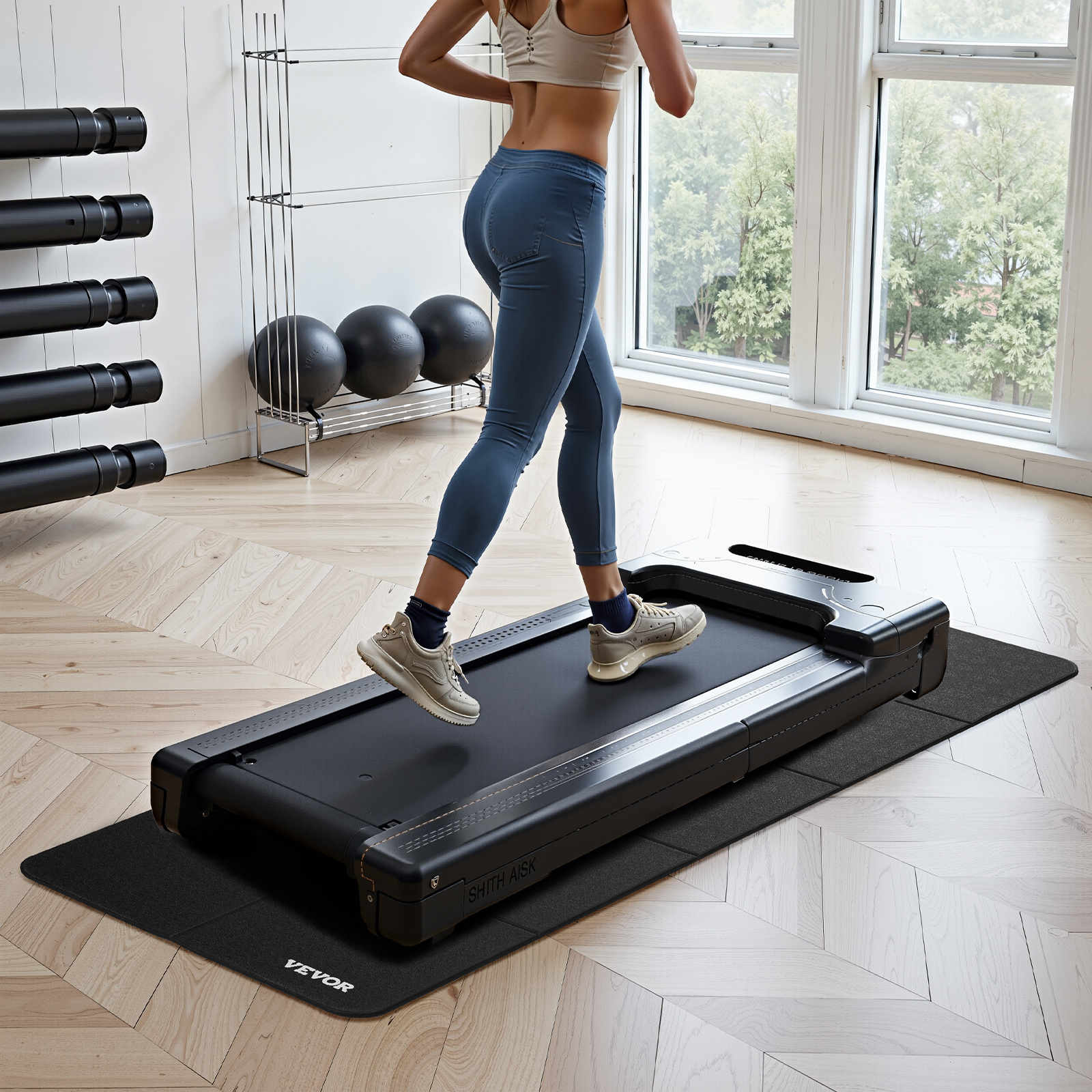   foldable walking pad treadmill mat 1 4 thick 24 x 68 exercise equipment mat for elliptical on carpet hardwood floor high density pvc floor protector non slip for home gym