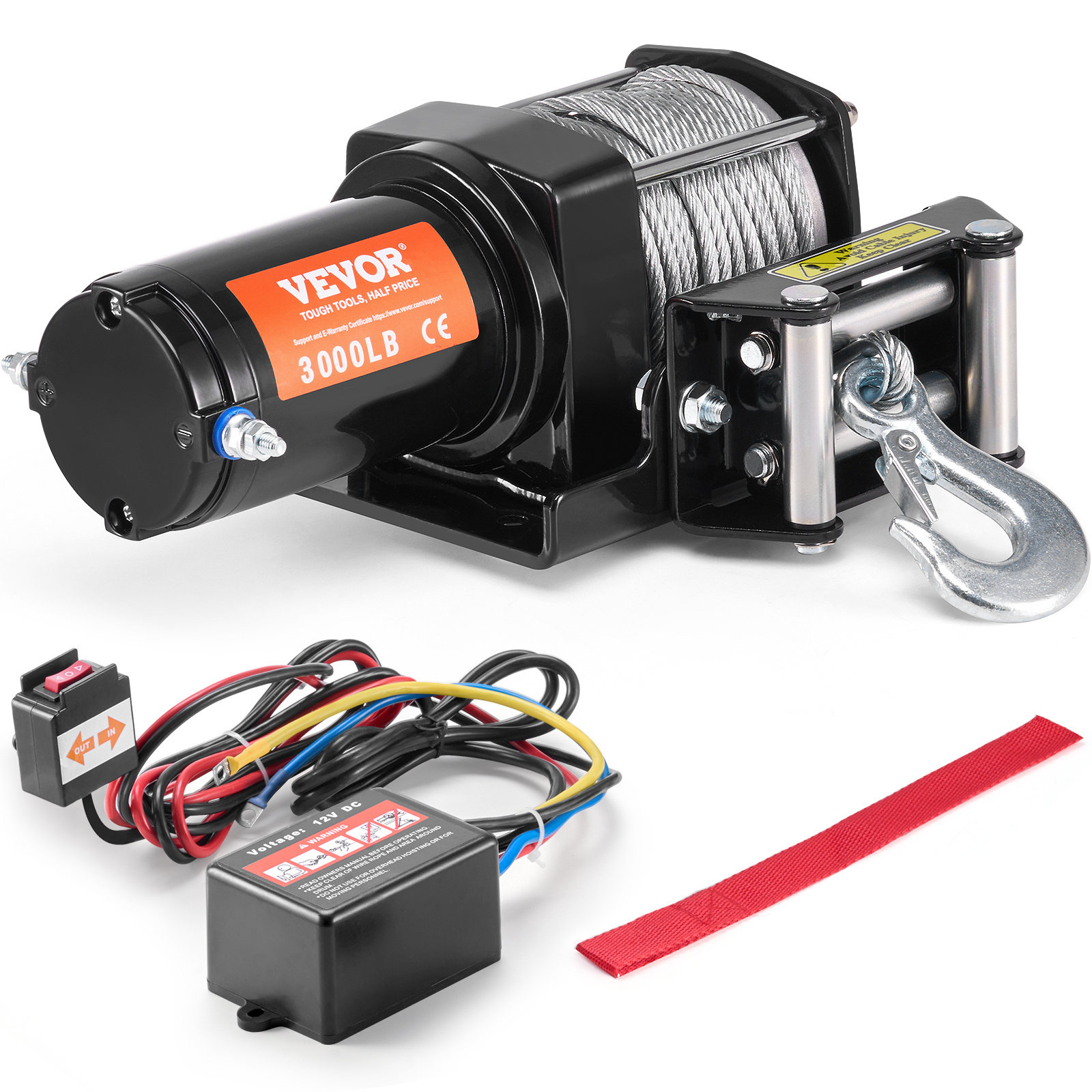Vevor Electric Winch Atv Utv 3000 Lbs Steel Cable Wired Control