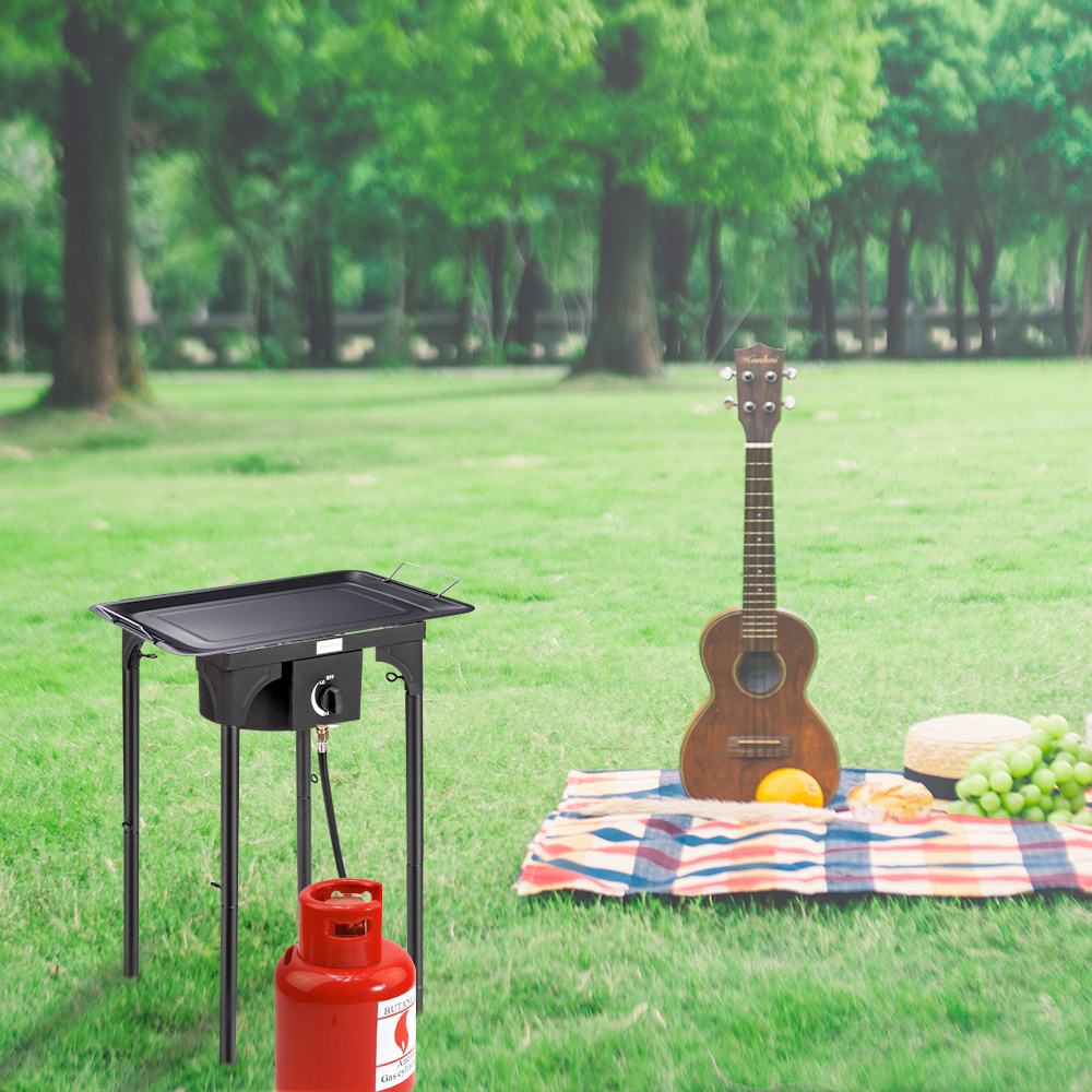 Outdoor Portable Propane Stove Gas Cooker, Heavy Duty Iron Cast Patio Burner with Detachable Stand Legs for Camp Cooking (1-Burner 100, 000-BTU)
