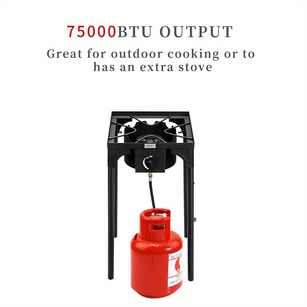Outdoor Portable Propane Stove Gas Cooker, Heavy Duty Iron Cast Patio Burner with Detachable Stand Legs for Camp Cooking (1-Burner 100, 000-BTU)