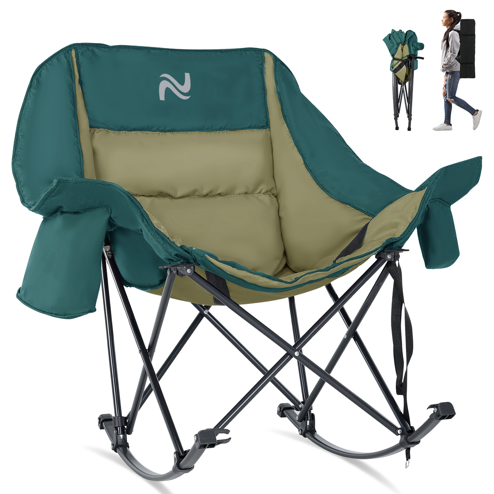 oversized fully padded patio chair with cooler bag and side pocket high back portable lawn recliner rocker chairs for camp patio supports 400 lbs Product details 26