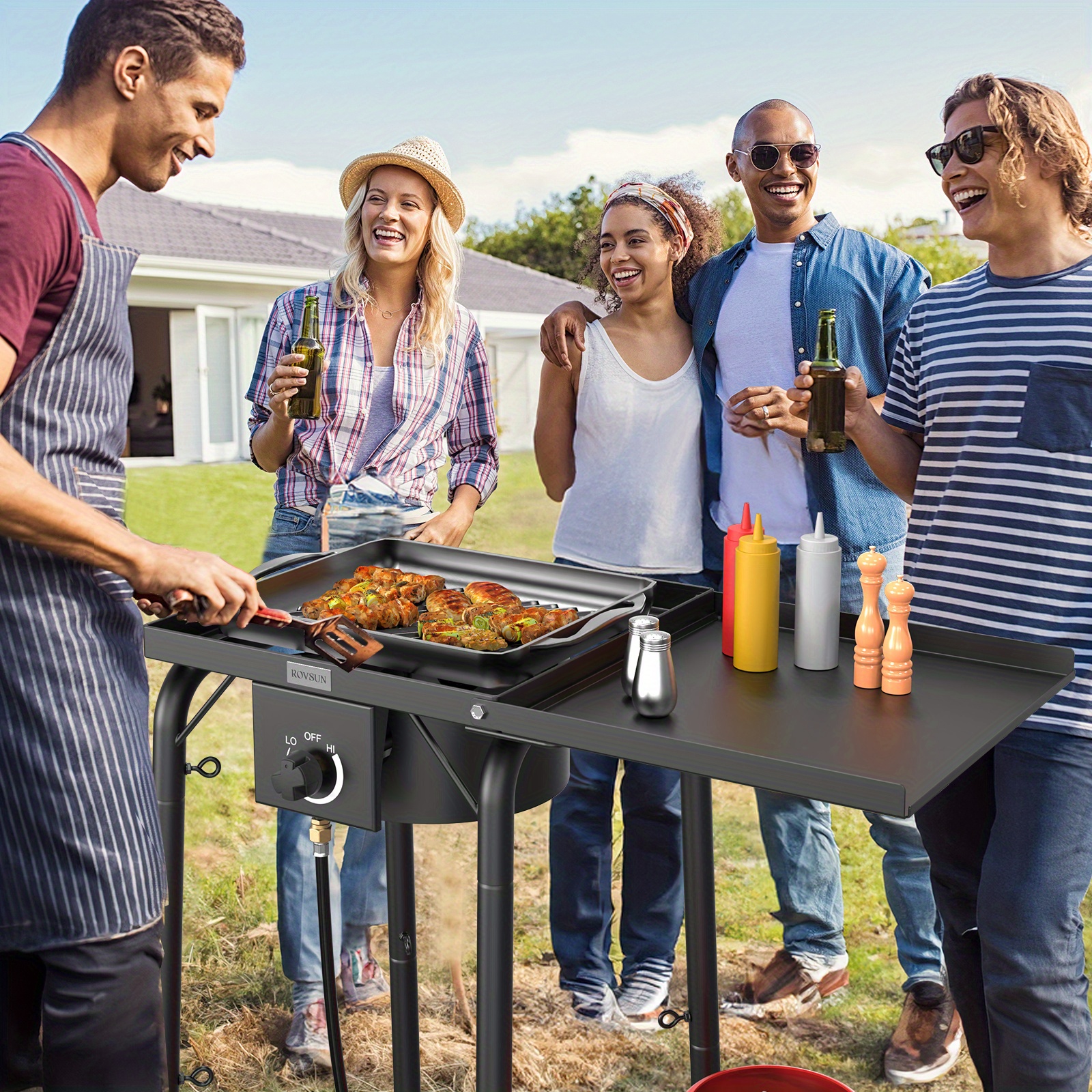 MEFFIR single burner, barbecue grill, outdoor oven, with side rack and handbag, 100, 000 BTU portable oven, with movable legs and regulator, for camping, home backyard cooking, brewing, canned Turkey frying