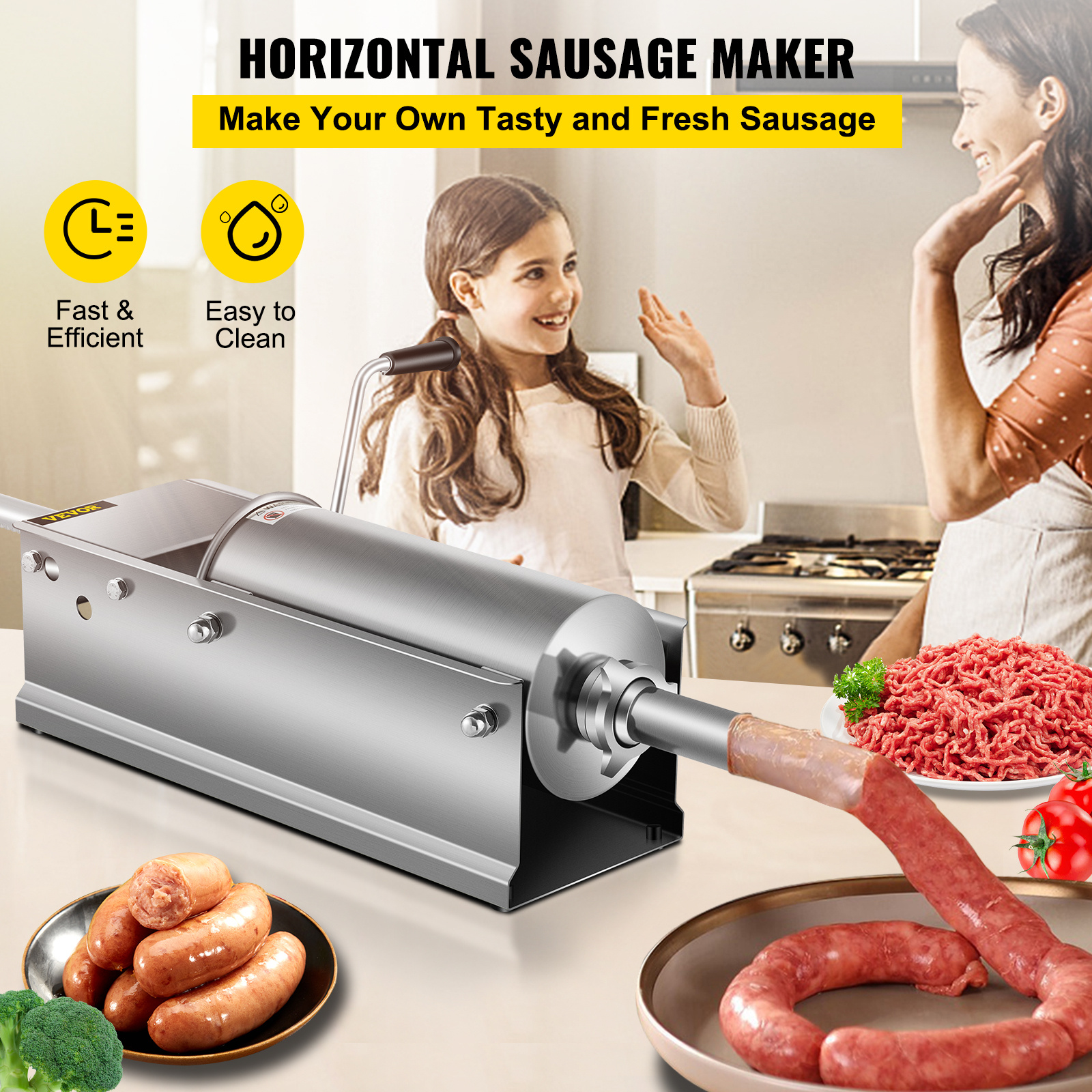  horizontal sausage stuffer 5l 11lbs manual sausage maker with 5 filling nozzles sausage stuffing machine for home commercial use stainless steel Product details 2