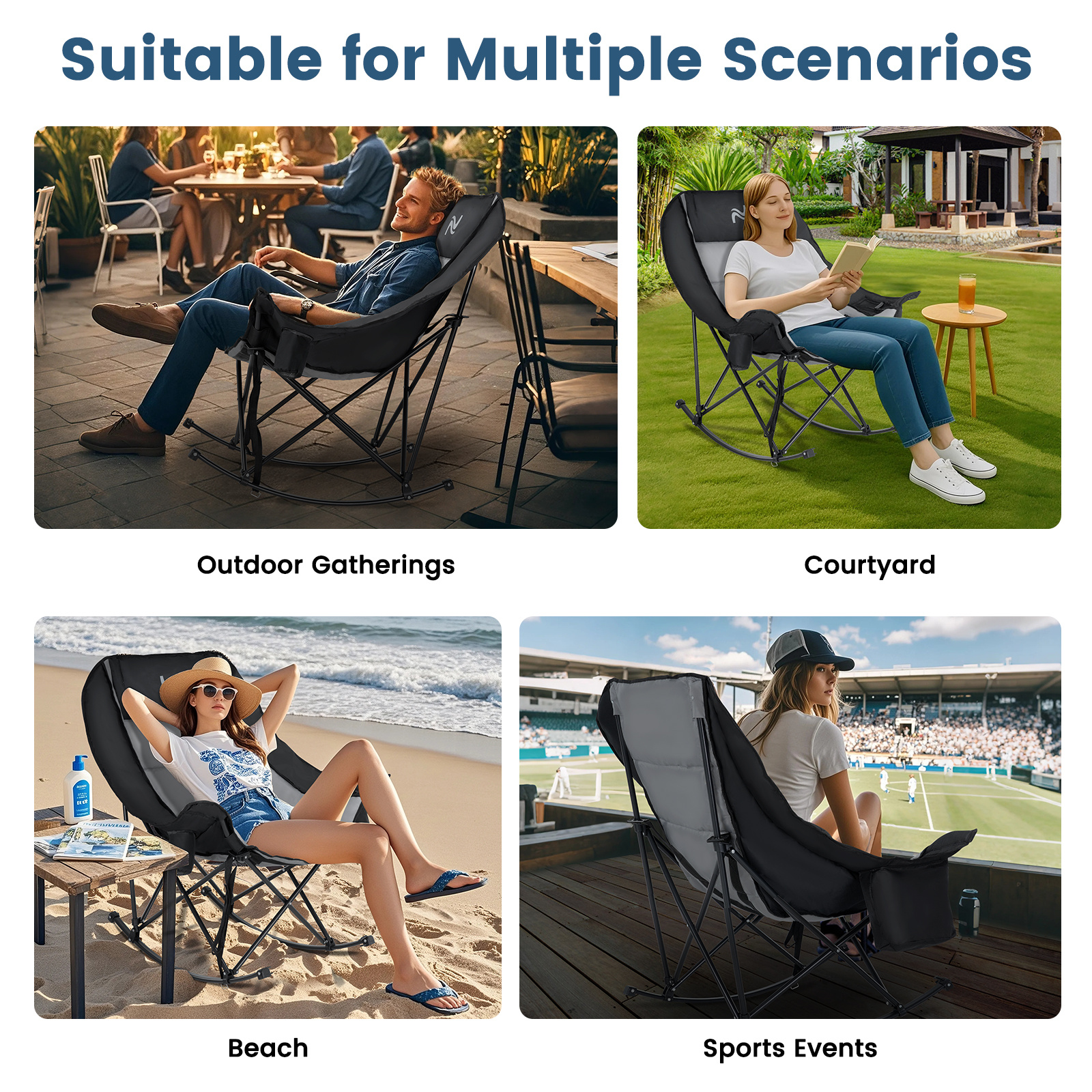 oversized fully padded patio chair with cooler bag and side pocket high back portable lawn recliner rocker chairs for camp patio supports 400 lbs Product details 5