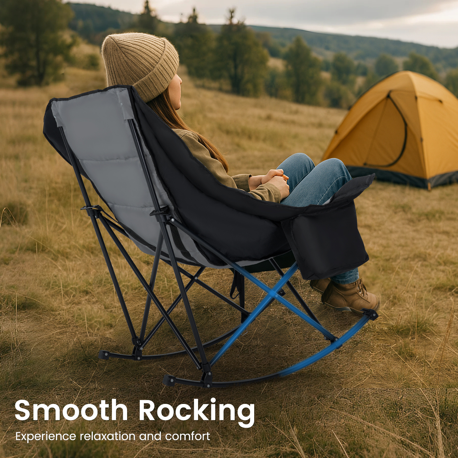oversized fully padded patio chair with cooler bag and side pocket high back portable lawn recliner rocker chairs for camp patio supports 400 lbs Product details 6