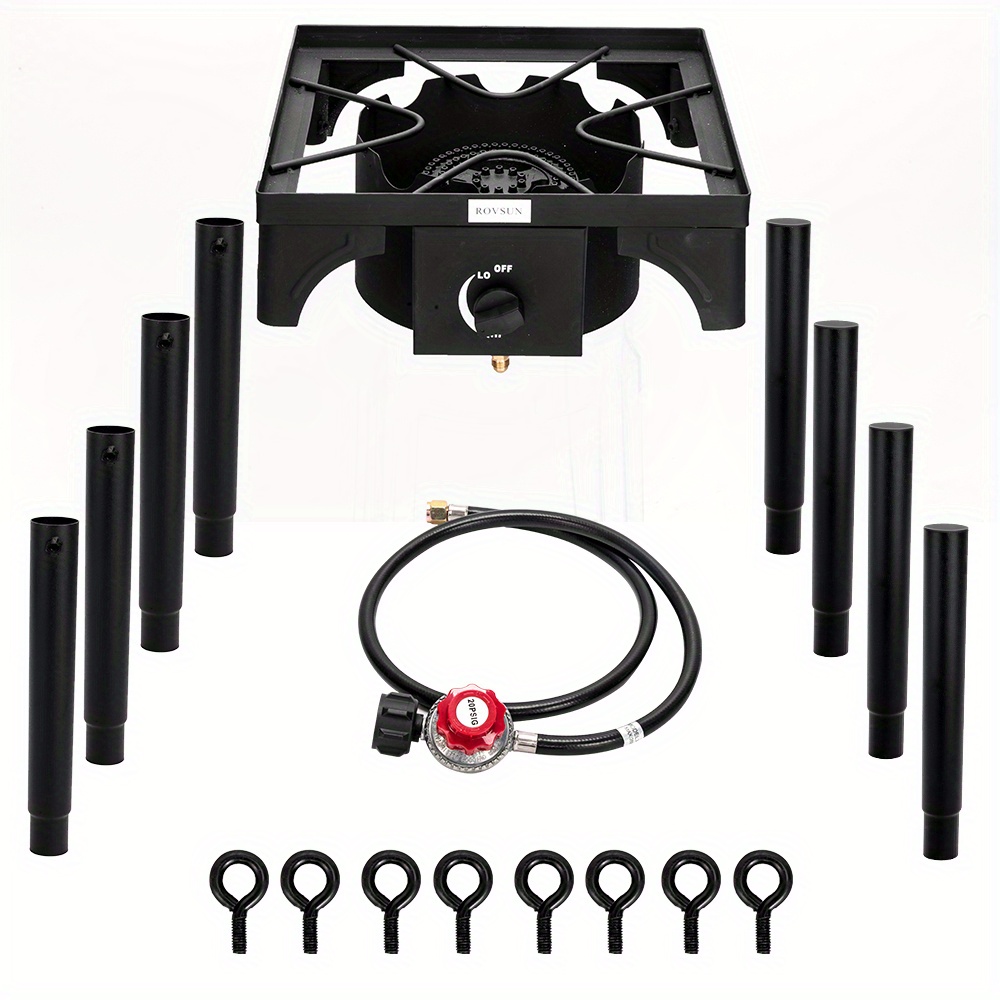 Outdoor Portable Propane Stove Gas Cooker, Heavy Duty Iron Cast Patio Burner with Detachable Stand Legs for Camp Cooking (1-Burner 100, 000-BTU)